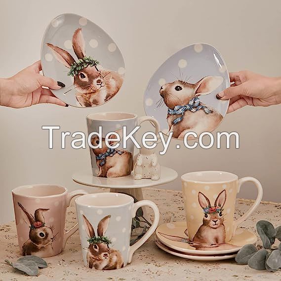 Customized Design Ceramic Easter Bunny Mug, Porcelain Coffee Cup plate sets, Eater Rabbit Dinnerware