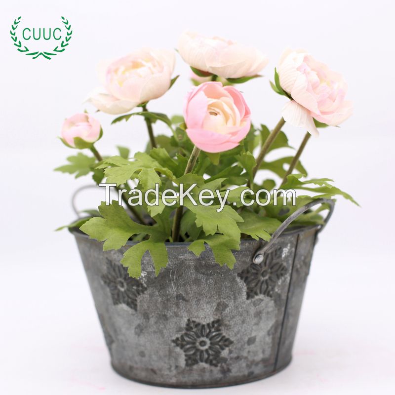 Black Metal Bucket Basket Flower Pot Planter with Metal Handle for Flower Shops