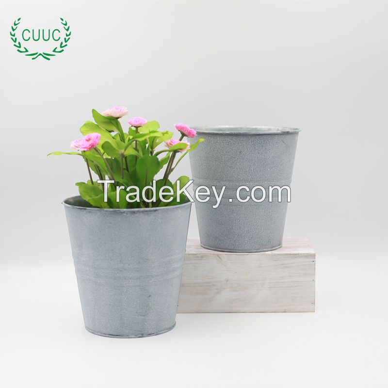 Natural Metal Planter Stand Zinc Flower Pot with Embossed Finish for Wholesale