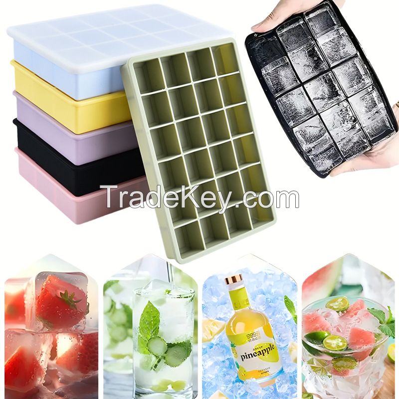 Silicone Ice Cube Molds for Chilled Drinks, Baby Food Ice Cube Tray with Lid