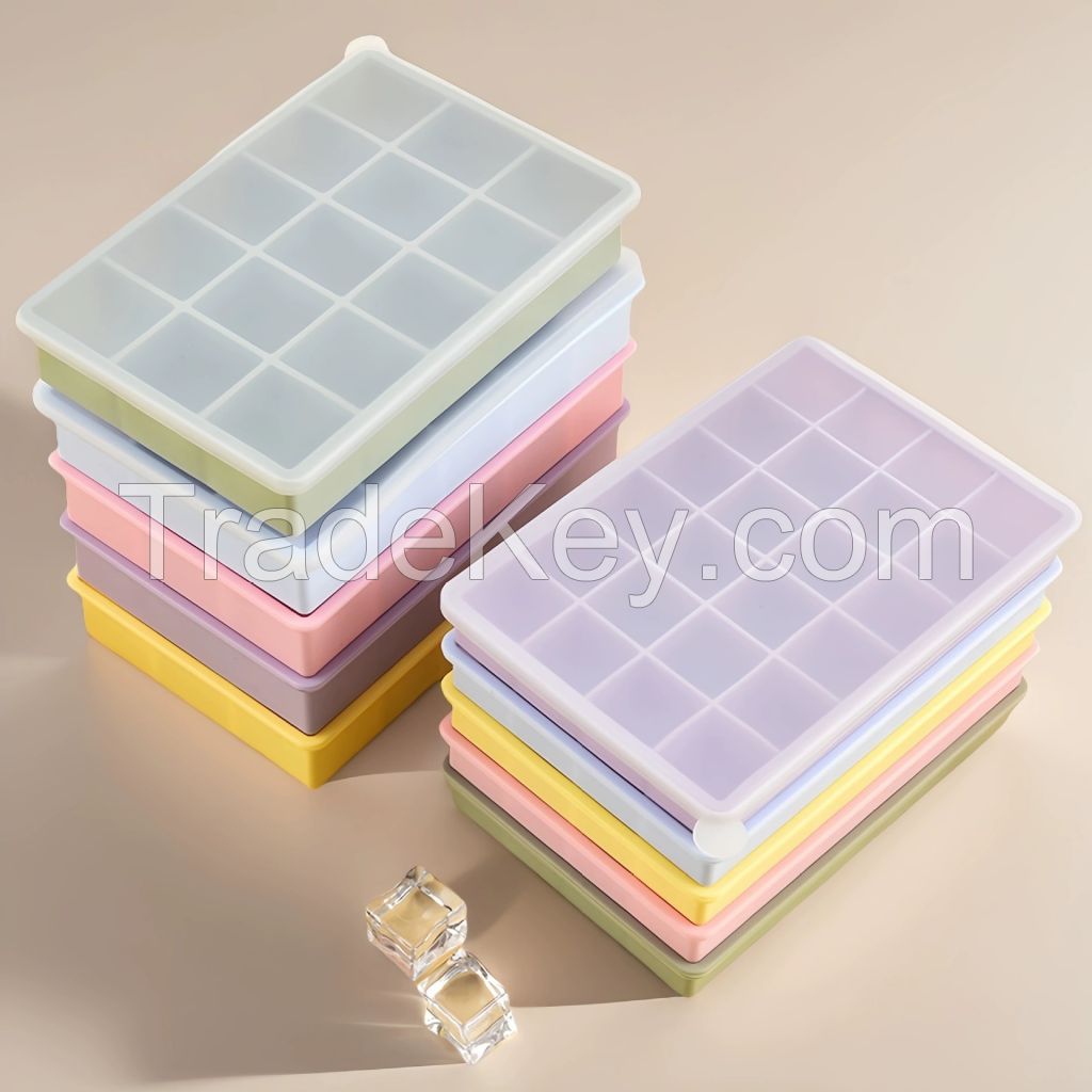 Silicone Ice Cube Molds for Chilled Drinks, Baby Food Ice Cube Tray with Lid