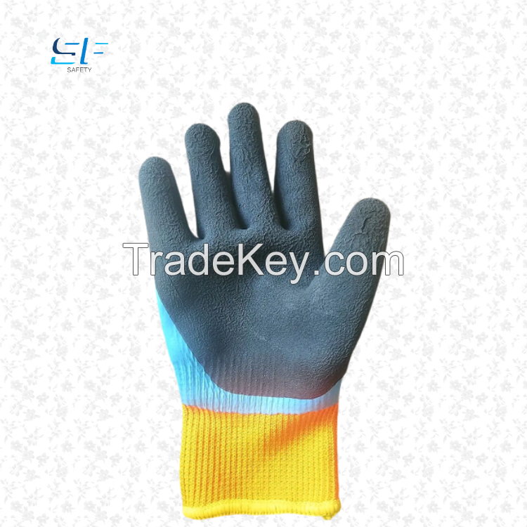 Warm terry fleece-lined double layer latex foam fully coated winter waterproof working gloves water resistance gloves