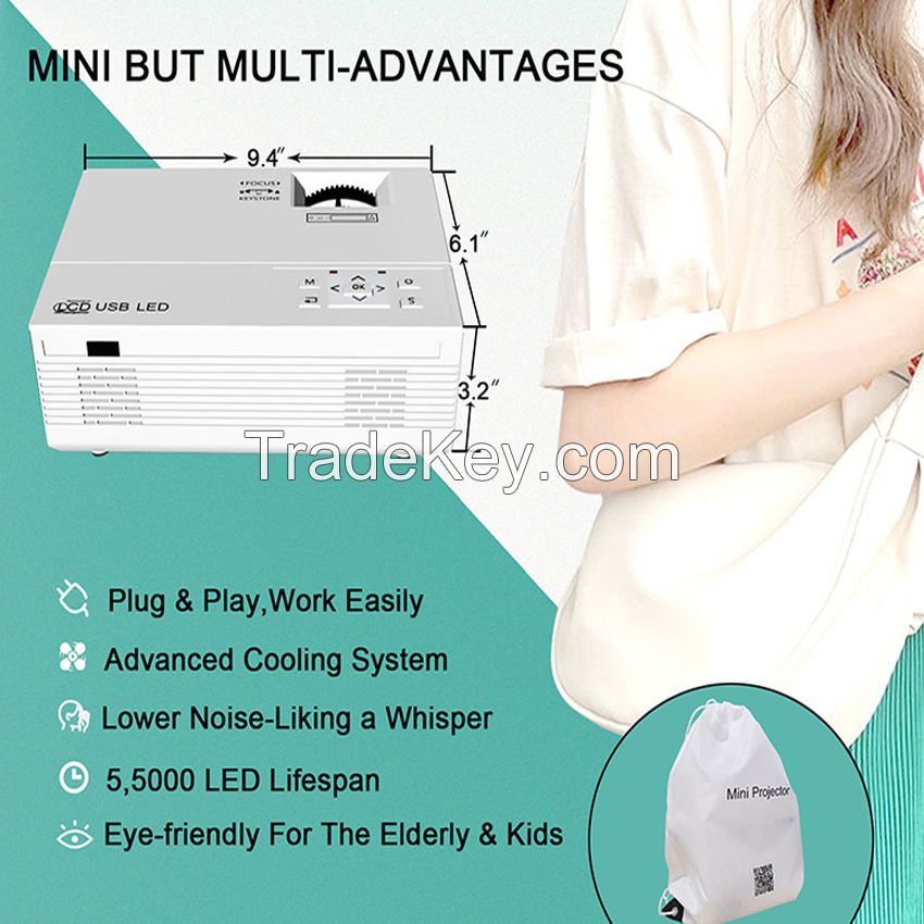 Mini Projector, Full HD 1080P Home Theater Video Projector, Compatible with HDMI/USB/VGA/AV