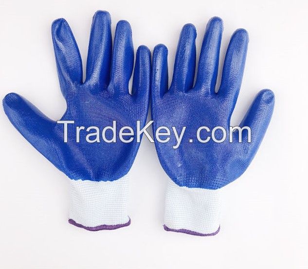 Blue Nitrile Coated Gloves Oil-proof Nitrile Plam Gloves Smooth Finished Nitrile Coated Safety Work Gloves