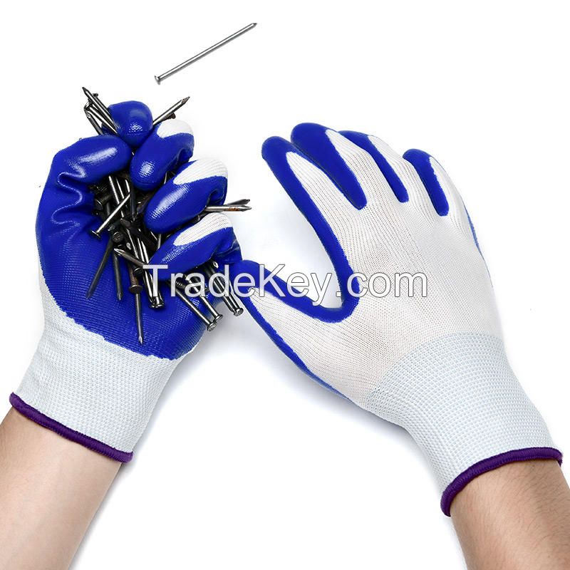 Blue Safety Work PU Coated Protective Gloves Seamless Knit Glove
