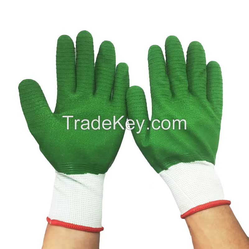 Manufacturer Supply Anti-cut Safe Working White Nylon Green Latex Coated Gloves for Work