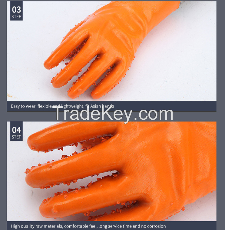 Cheap Red PVC Coating Dipped Heavy Duty Palm Acid Alkali Oil Rough Finished Surface Chemical Resistant Non Anti slip Gloves