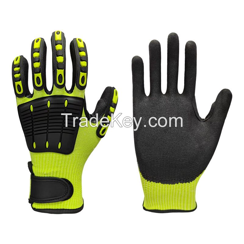  Custom Sandy Nitrile Gloves ANSI Cut-Resistant Level 5 TPR Glove with Anti-Slip Function Construction Knit