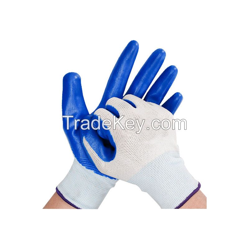 Blue Safety Work PU Coated Protective Gloves Seamless Knit Glove