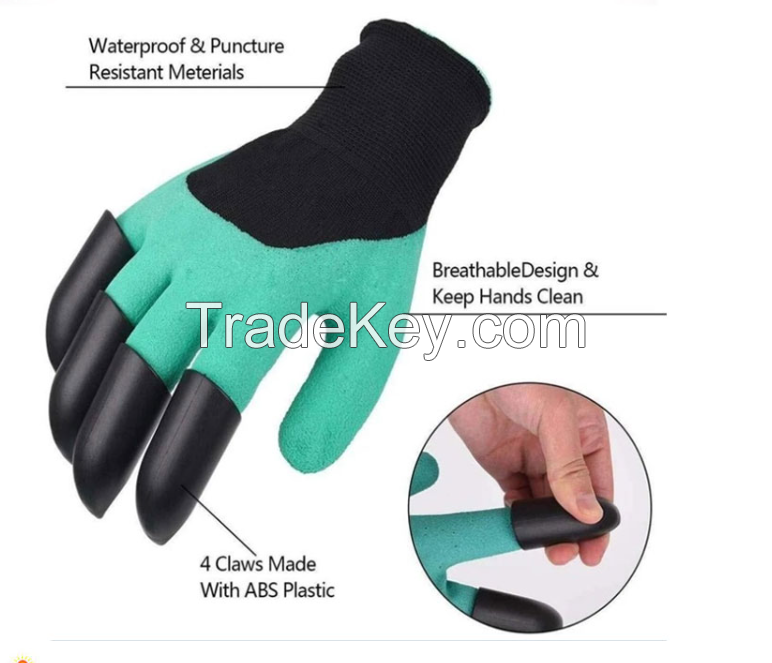 Waterproof Breathable Latex Digging Planting Agriculture Garden Gloves With Claws Safety Gloves Green Garden Gloves