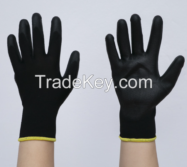 Wholesale Polyester Knitted Black PU Palm Coated Safety Work Gloves Industrial SAFETY Personal Protective Equipment