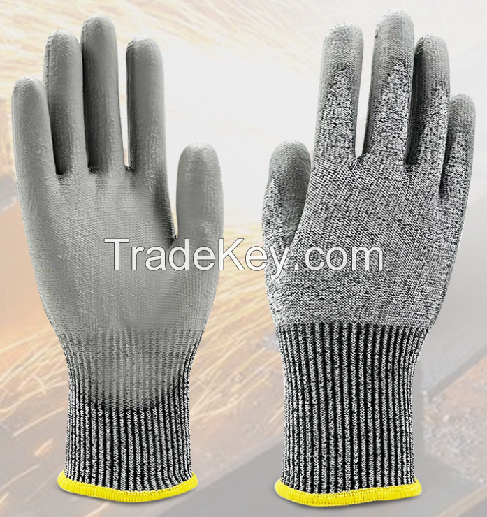 Grey Handcraft General Purpose Outdoor Sports Safety Coated Pu Work Gloves Safety
