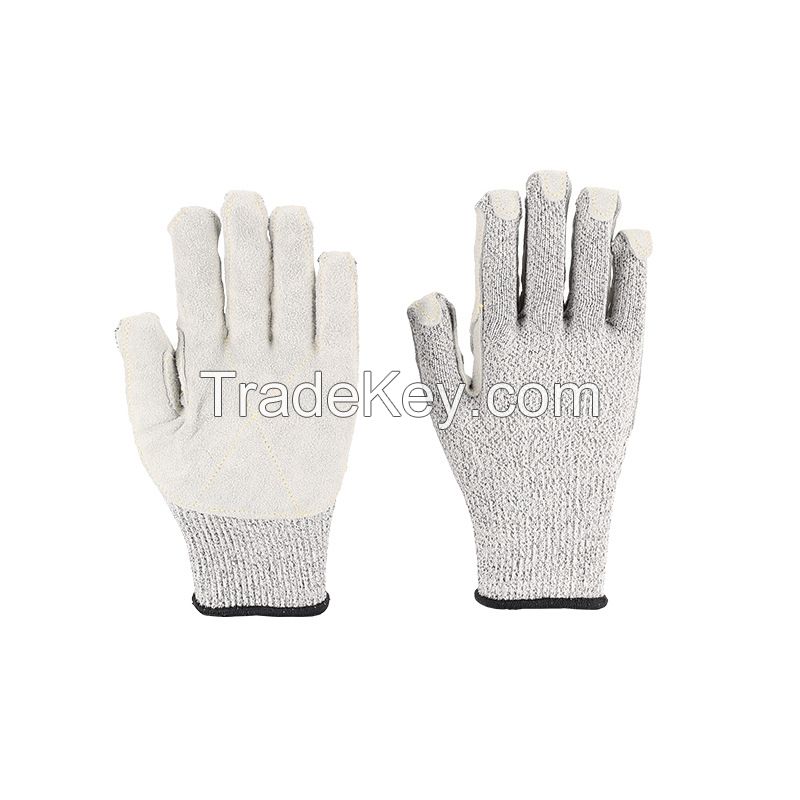 Cross-border protection Gloves Level 5 Cut and Puncture Resistance Leather-coated Knife-cut Resistant Industrial and Fishing