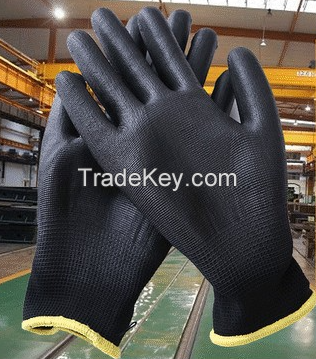 Wholesale Polyester Knitted Black PU Palm Coated Safety Work Gloves Industrial SAFETY Personal Protective Equipment