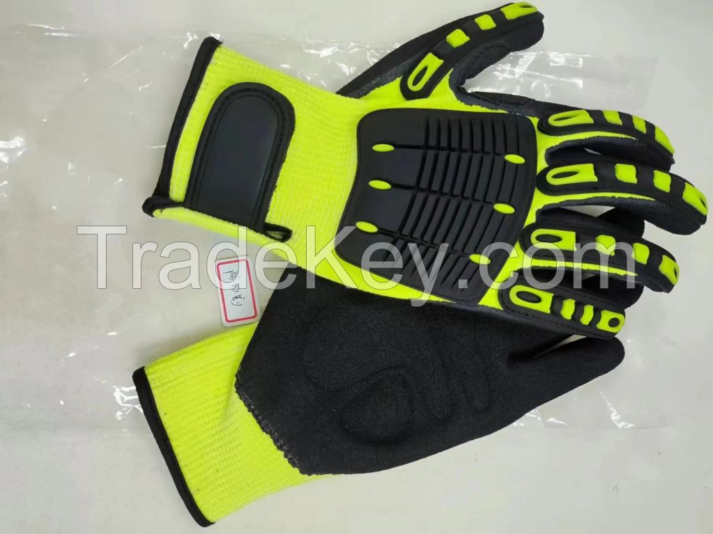  Custom Sandy Nitrile Gloves ANSI Cut-Resistant Level 5 TPR Glove with Anti-Slip Function Construction Knit