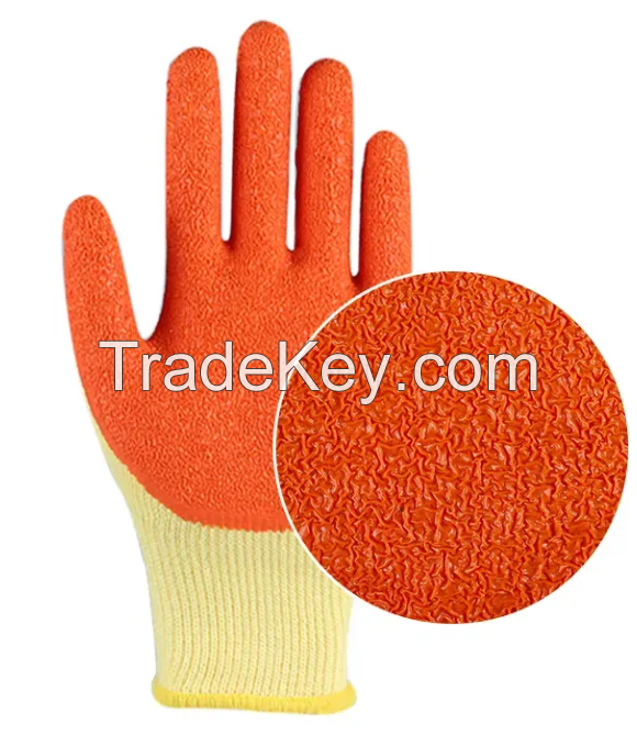 10 Gauge Orange String Knit Cotton Latex Palm Coated Work Gloves Export to Middle Eastern Market