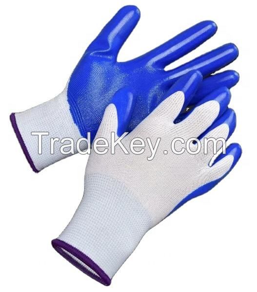Blue Safety Work PU Coated Protective Gloves Seamless Knit Glove