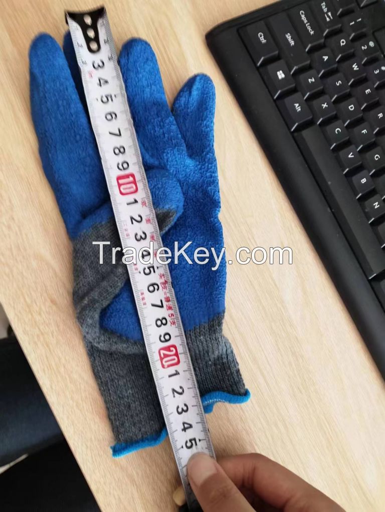 Factory Wholesale Anti Slip Crinkle 10guage Latex Coated Construction Work Gloves Industrial Winter Gloves