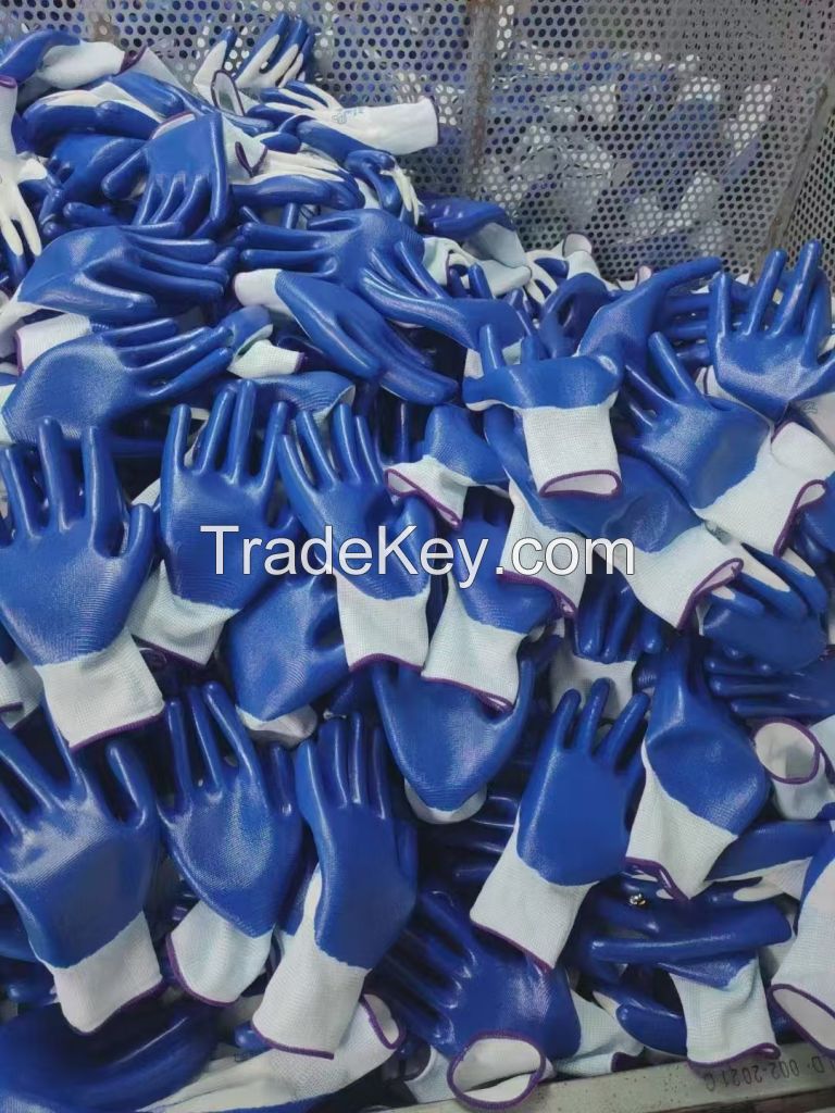 Blue Safety Work PU Coated Protective Gloves Seamless Knit Glove