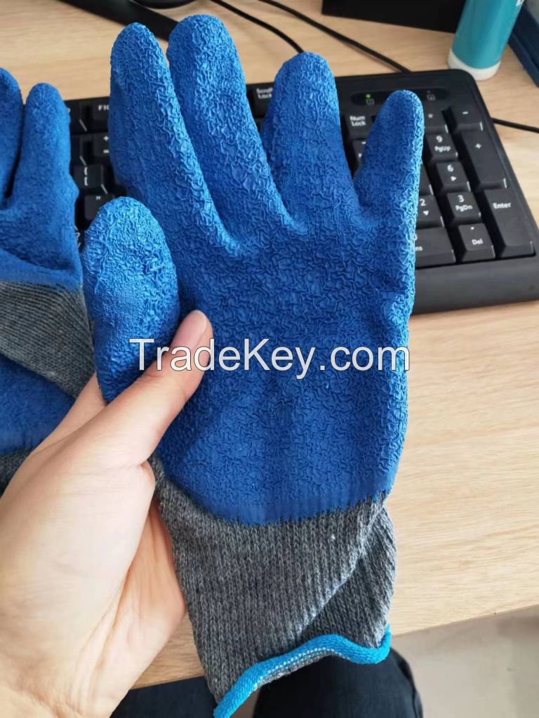 Factory Wholesale Anti Slip Crinkle 10guage Latex Coated Construction Work Gloves Industrial Winter Gloves