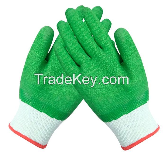 Manufacturer Supply Anti-cut Safe Working White Nylon Green Latex Coated Gloves for Work