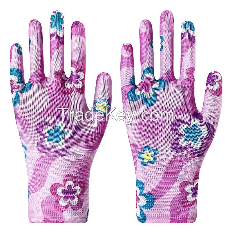 Summer nylon gloves without glue patterned labor protection gloves are breathable for tea-picking and household chores