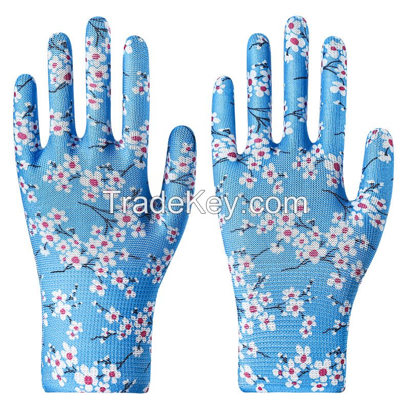 Summer nylon gloves without glue patterned labor protection gloves are breathable for tea-picking and household chores