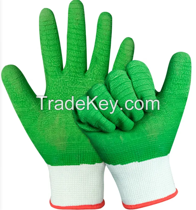 Manufacturer Supply Anti-cut Safe Working White Nylon Green Latex Coated Gloves for Work