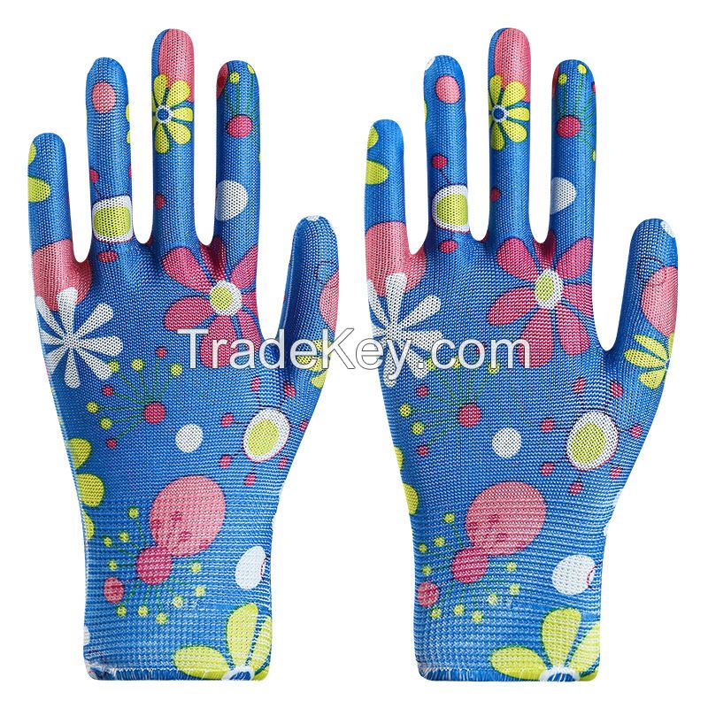 Summer nylon gloves without glue patterned labor protection gloves are breathable for tea-picking and household chores