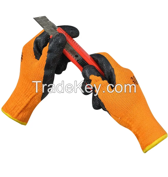 Terry Latex Gloves Wrinkled Thickened Cotton Waterproof Wear Resistant Dipped Industrial Safety Gloves