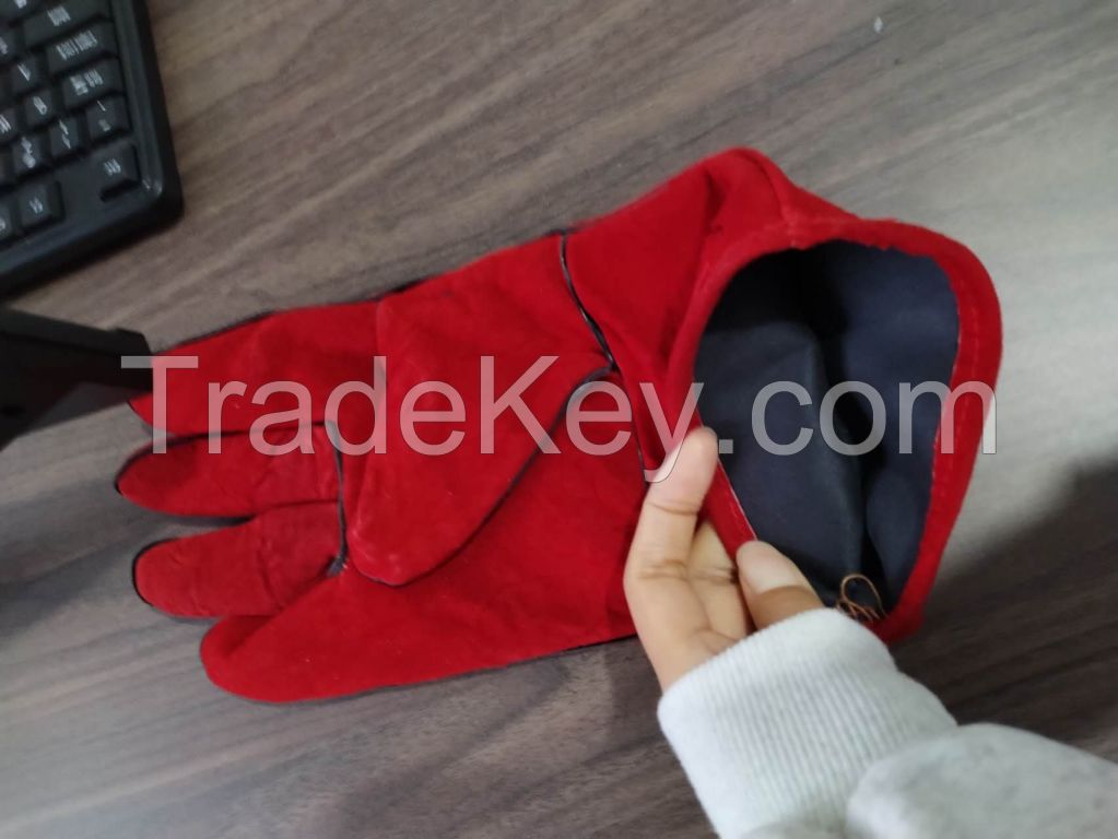 Long tig welder glove grey yellow red black blue green cow split leather welding safety en 388 for construction