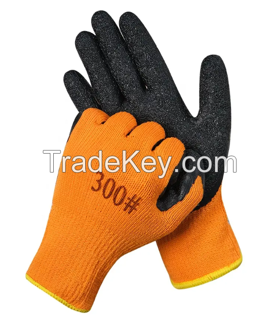 Terry Latex Gloves Wrinkled Thickened Cotton Waterproof Wear Resistant Dipped Industrial Safety Gloves