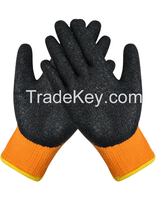 China Wholesale Hand Protection Orange Black Latex Coating Safety Working Gloves for Work