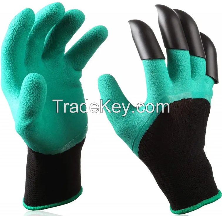 Waterproof Breathable Latex Digging Planting Agriculture Garden Gloves With Claws Safety Gloves Green Garden Gloves