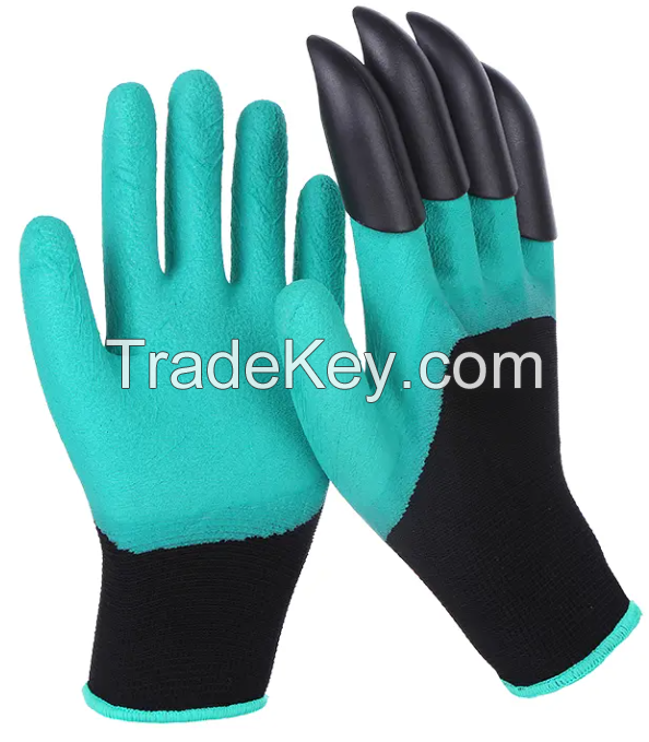 Waterproof Breathable Latex Digging Planting Agriculture Garden Gloves With Claws Safety Gloves Green Garden Gloves