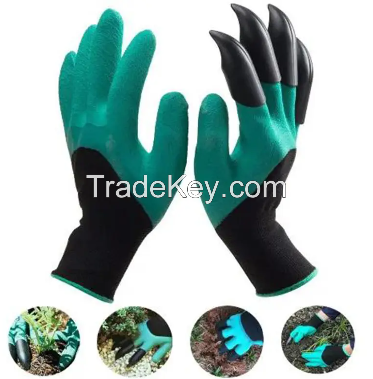Waterproof Breathable Latex Digging Planting Agriculture Garden Gloves With Claws Safety Gloves Green Garden Gloves