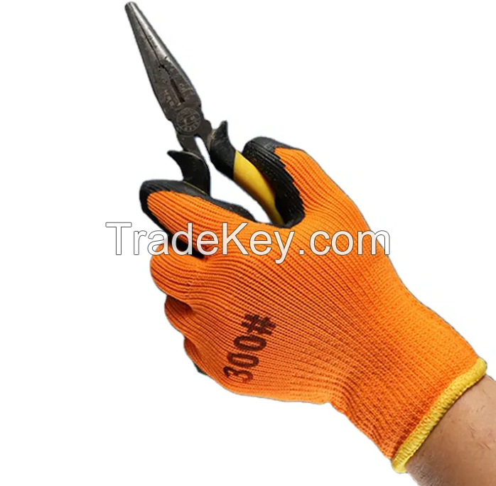Terry Latex Gloves Wrinkled Thickened Cotton Waterproof Wear Resistant Dipped Industrial Safety Gloves