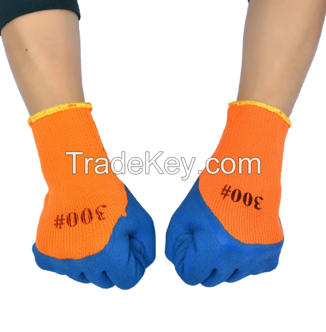 Hot Sales Thick Warm Guantes Safe Luvas Winkle Latex or Foam Latex Softly Coated Labor Work Winter Glove Thermal Polyester