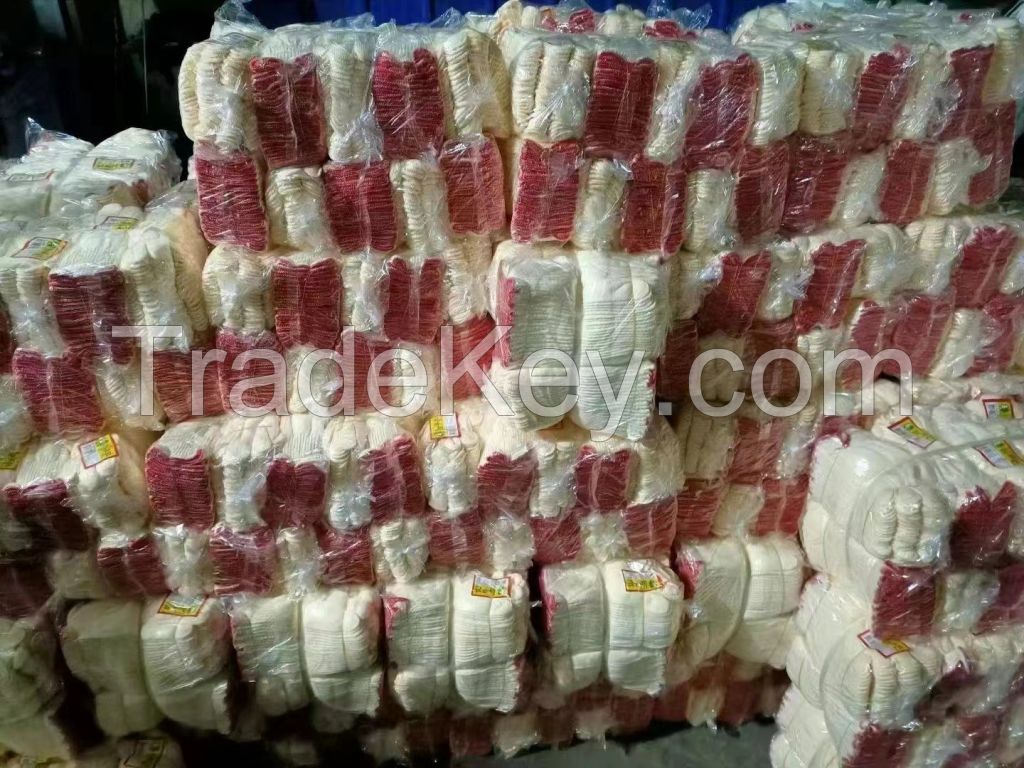 China Wholesale Labor protection White Cotton Gloves with Red Sides and Customized logo for Safety Work