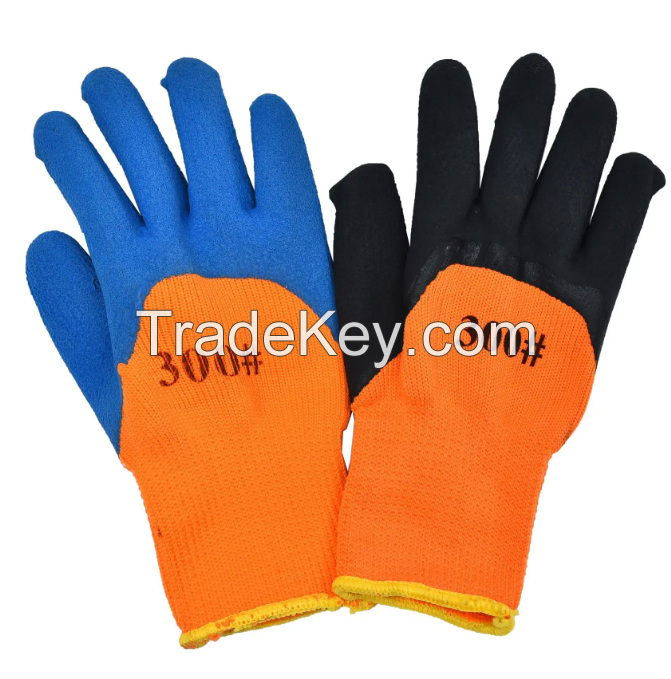 Hot Sales Thick Warm Guantes Safe Luvas Winkle Latex or Foam Latex Softly Coated Labor Work Winter Glove Thermal Polyester