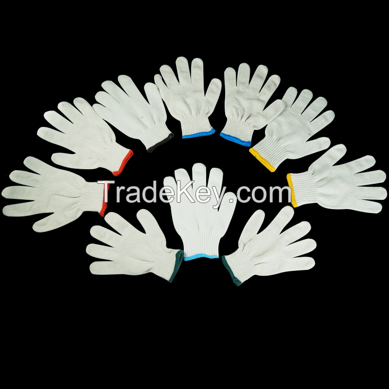 China Wholesale Labor protection White Cotton Gloves with Red Sides and Customized logo for Safety Work