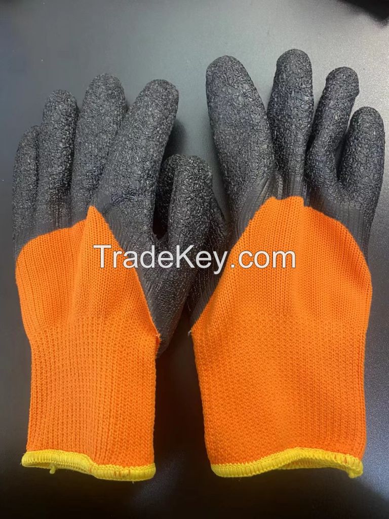 Hot Sales Thick Warm Guantes Safe Luvas Winkle Latex or Foam Latex Softly Coated Labor Work Winter Glove Thermal Polyester