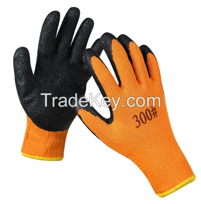 Hot Sales Thick Warm Guantes Safe Luvas Winkle Latex or Foam Latex Softly Coated Labor Work Winter Glove Thermal Polyester