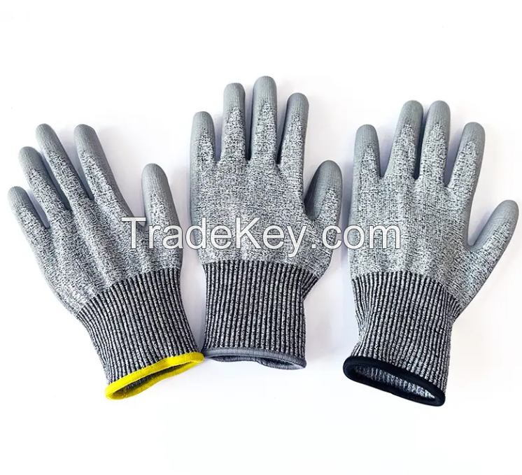 Grey Handcraft General Purpose Outdoor Sports Safety Coated Pu Work Gloves Safety