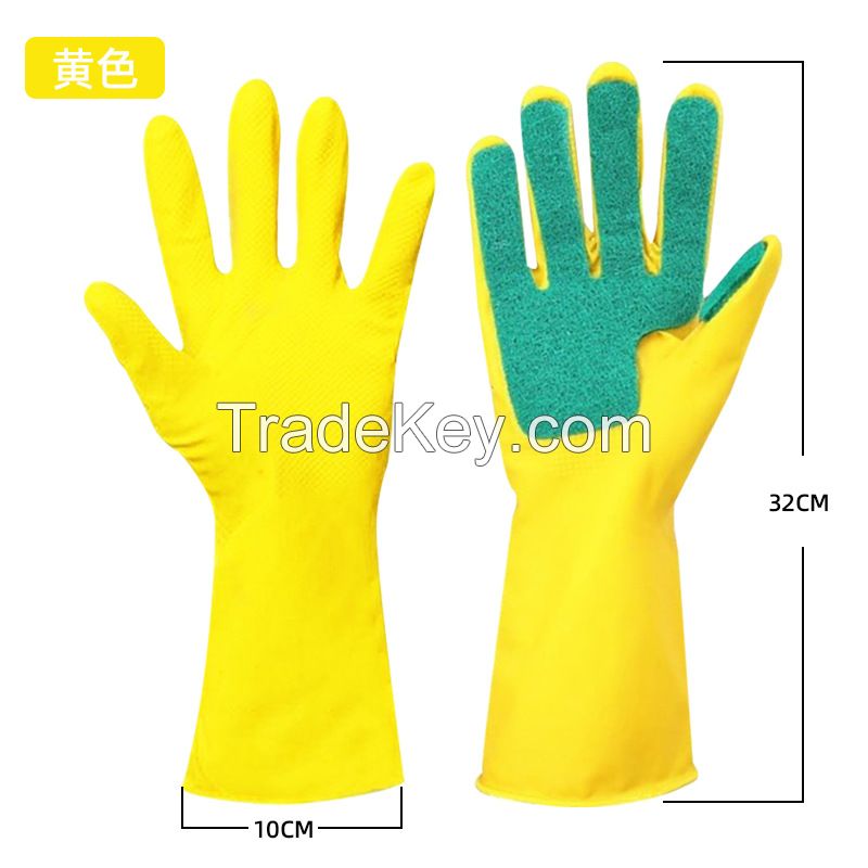 Household Soft Waterproof Latex Gloves for Kitchen Dishwashing Sponge Hand Scouring Gloves With Cleaning Cloth
