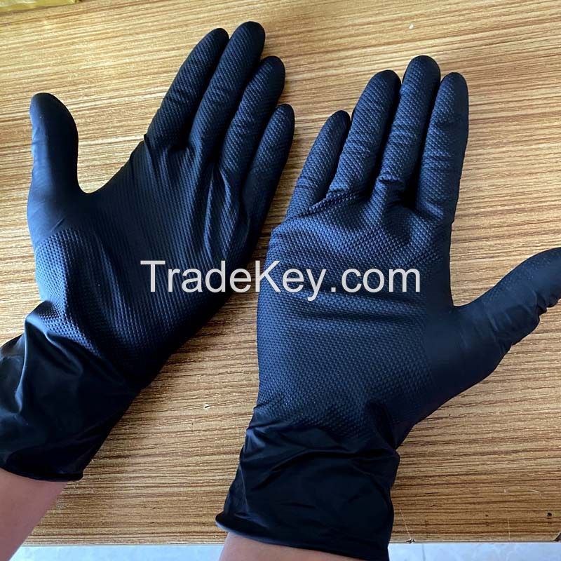 Diamond Patterned XL Nitrile Gloves Thick Durable Waterproof Oil Chemical Corrosion Resistant Powder Free Safety Gloves