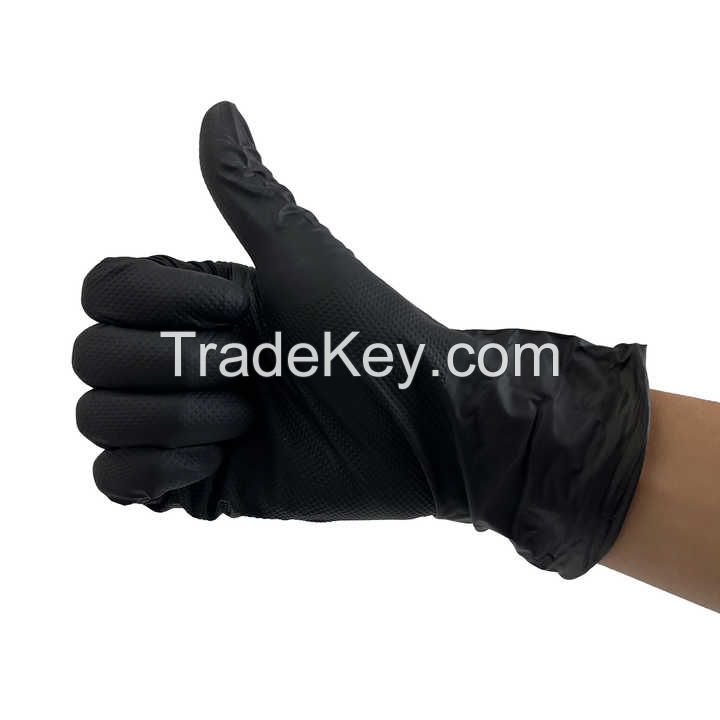 Best Seller Industrial Mechanical Heavy Duty Powder Free 8mil Black Orange Diamond Grip Work Nitrile Gloves