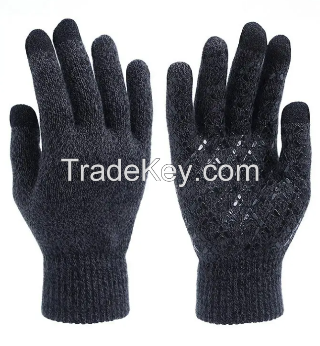 Winter Gloves for Men and Women Upgraded Touch Screen Anti-Slip Silicone Gel Elastic Cuff Thermal Soft Wool Lining Knit Material