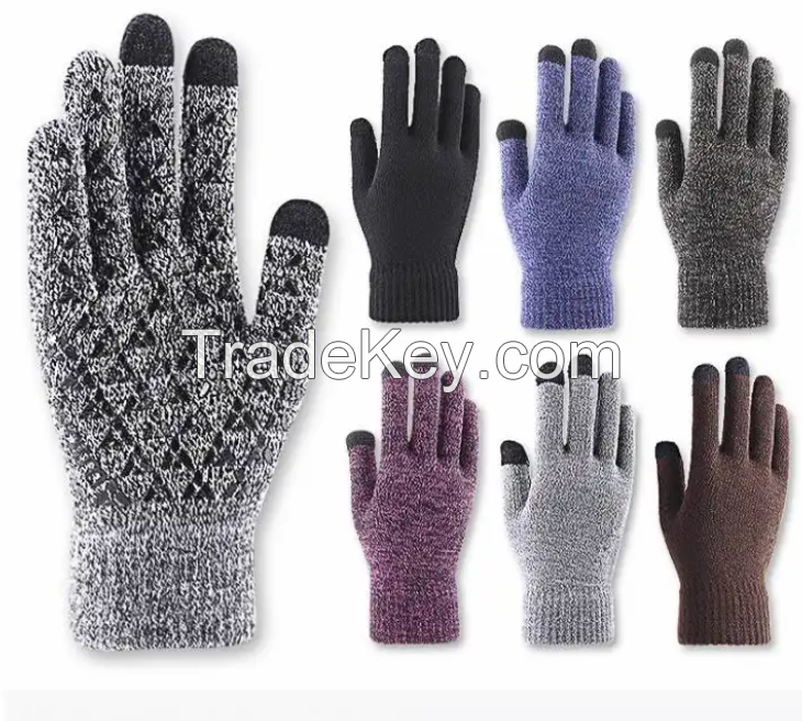 Winter Gloves Men Women Thicken Touch Screen Gloves Anti-Slip Silicone Gel Thermal Soft Knit Lining Gloves