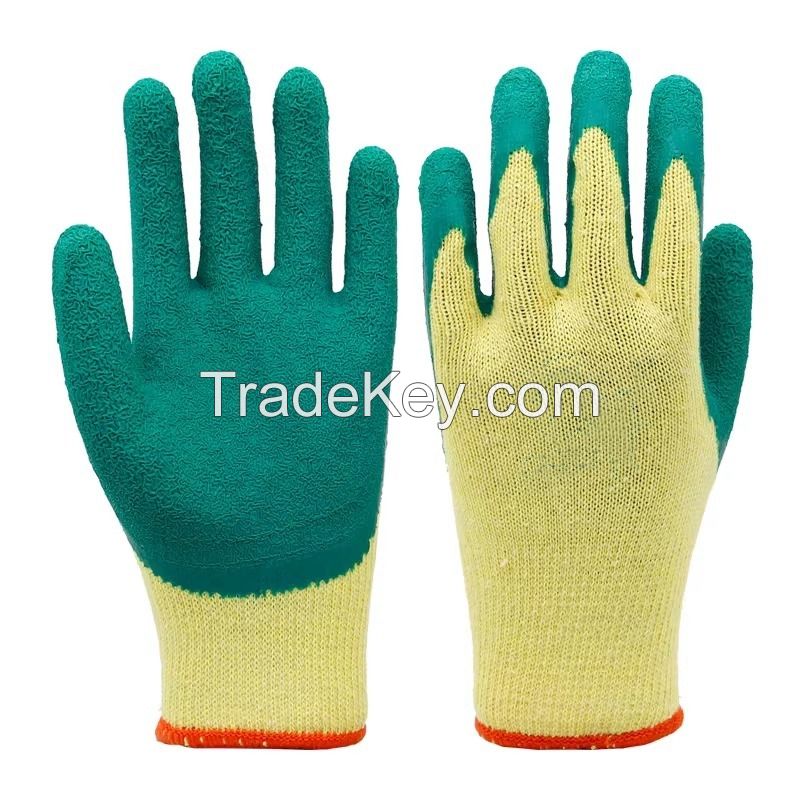 Green latex wrinkle coating anti-slip and wear-resistant construction safety gloves protect hands during outdoor work